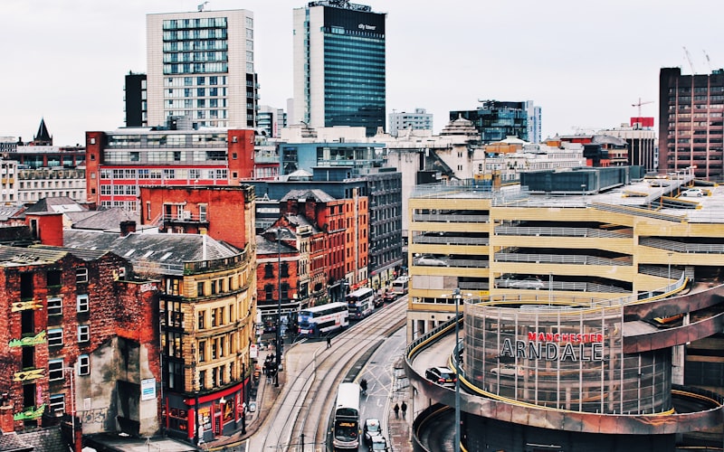 Manchester city centre skyline with River Irwell
